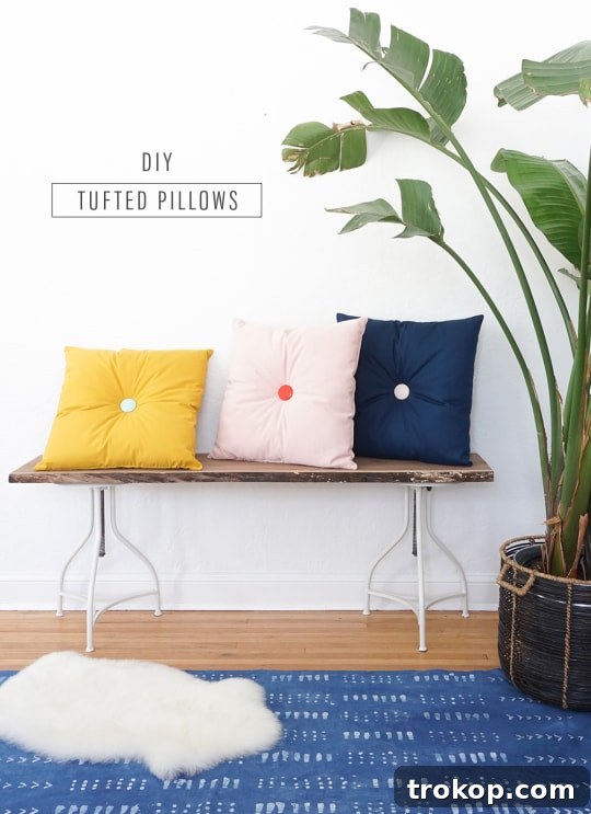 Image of a group of colorful DIY tufted pillows