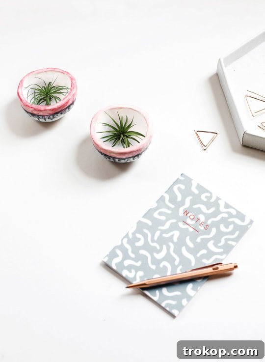Handmade mini clay pinch pot with white drip paint for air plants