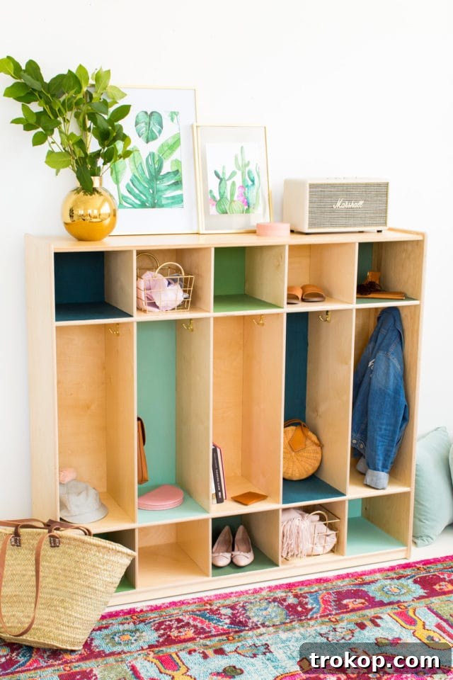 13 Ingenious Ways to Master Your Space 3 DIY Color Block Storage Lockers by top Houston lifestyle blogger Ashley Rose of Sugar & Cloth