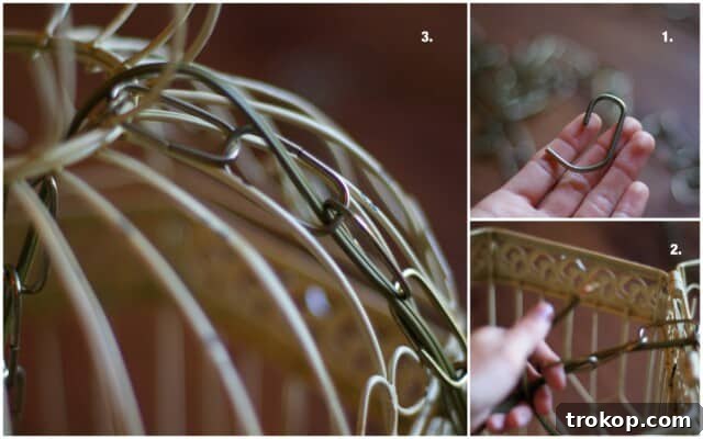 Birdcage Wire Threading Tutorial image showing how to thread wire through a birdcage for chandelier