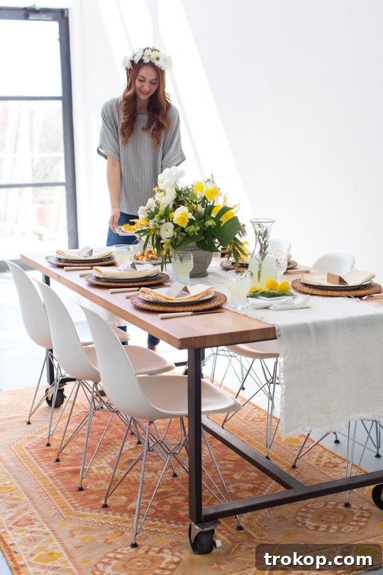 Kendin Yap Peçetelerle Modern Bahar Sofraları 13 Modern spring table setting with delightful floral accents