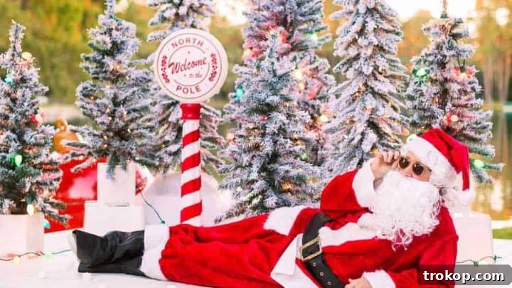 Poolside Christmas Decor With Santa