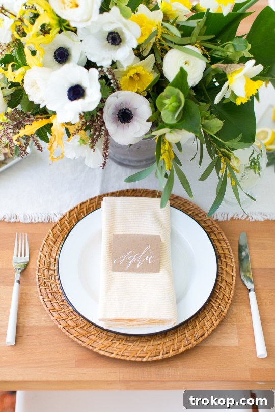 Kendin Yap Peçetelerle Modern Bahar Sofraları 6 Beautifully set spring table with DIY daisy napkins and fresh flowers
