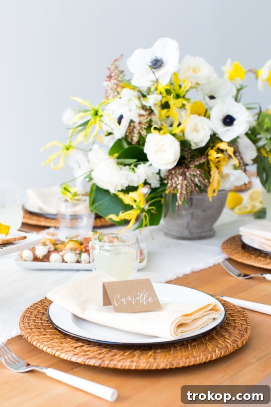 Kendin Yap Peçetelerle Modern Bahar Sofraları 8 Guests enjoying the floral-themed spring party with daisy crowns
