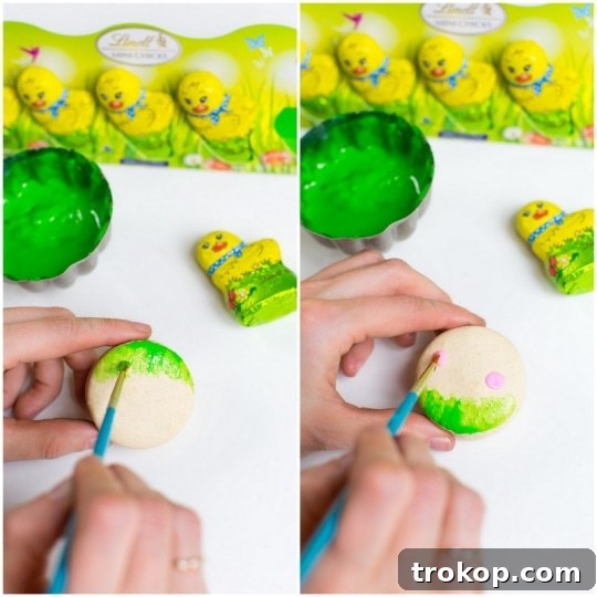 Ingredients and tools for decorating Easter macarons with royal icing