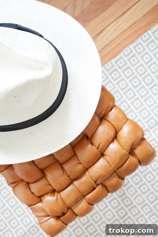 DIY woven leather stool as a stylish home accent