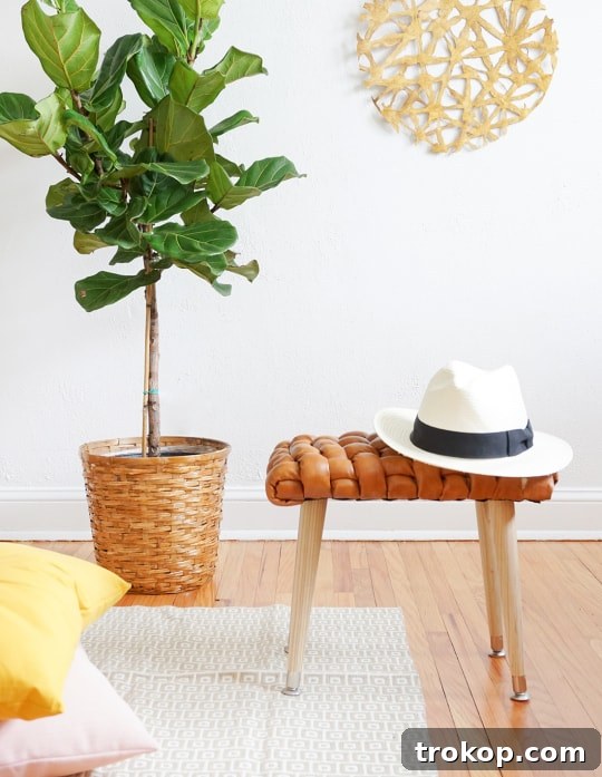 Materials for DIY woven leather stool project