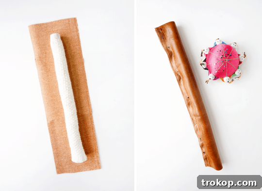 Sewing faux leather cording strips for DIY stool