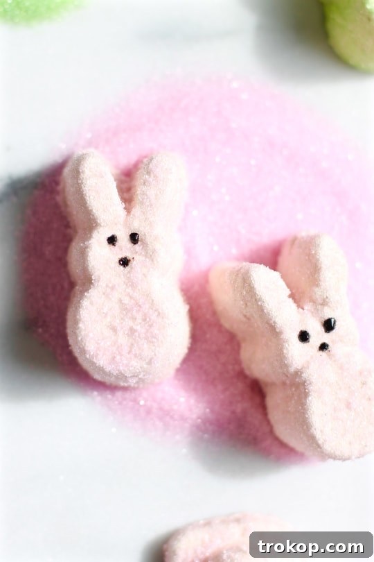 Tipsy Peeps Easter Indulgences 3 Close-up of pink Spiked Easter Peeps marshmallows with sugary coating
