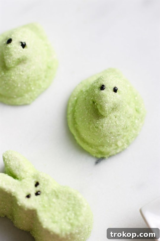 Tipsy Peeps Easter Indulgences 5 Close-up of finished green Spiked Easter Peeps marshmallows, ready for serving