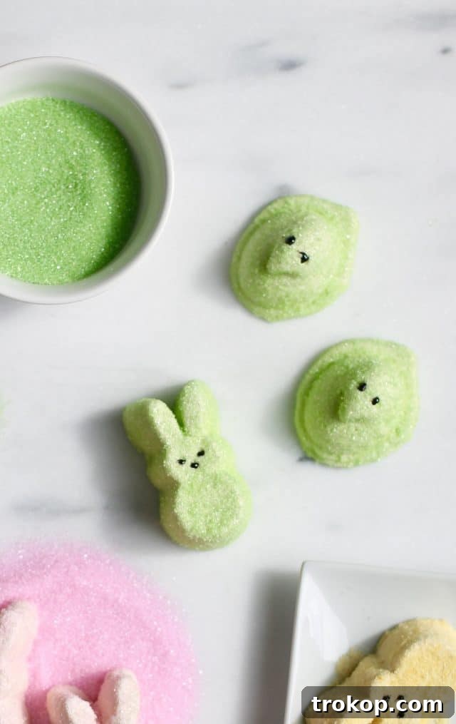 Tipsy Peeps Easter Indulgences 7 Assortment of green spiked bunny Peeps and chicks, ready for an Easter celebration