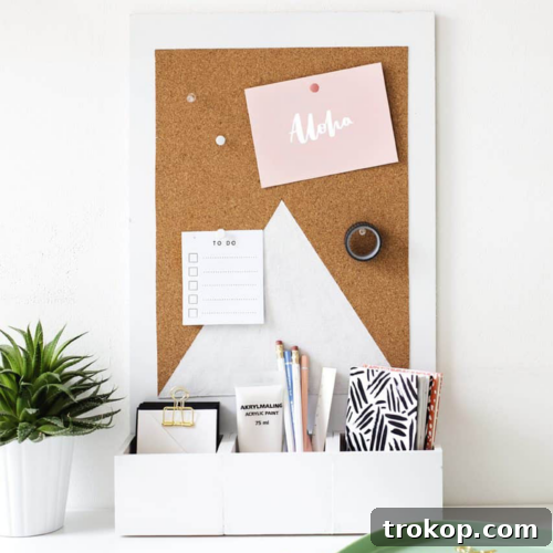 Craft Your Custom Desk Organizer 2 A beautifully crafted DIY desk organizer with an integrated cork board, showcasing a modern design by Ashley Rose of Sugar & Cloth.