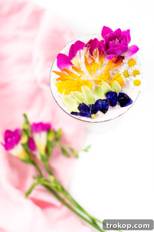 Pink Gin Sour Perfection with Handmade Grenadine 5 Cocktail garnished with edible flowers and citrus