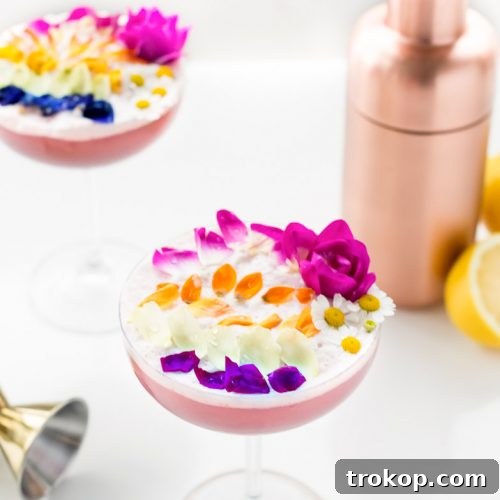 Pink Gin Sour Perfection with Handmade Grenadine 10 A perfectly Spring edible flower Rainbow Sour cocktail recipe that's almost too pretty to drink! - sugar and cloth