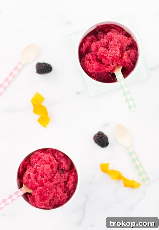 Perfect Sage Blackberry Margarita Granita Recipe 5 Close-up of a serving of Sage Blackberry Margarita Granita, showing its icy texture