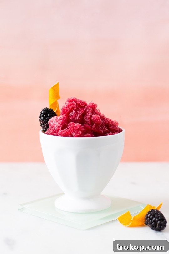 Perfect Sage Blackberry Margarita Granita Recipe 7 A full bowl of Sage Blackberry Margarita Granita on a rustic surface