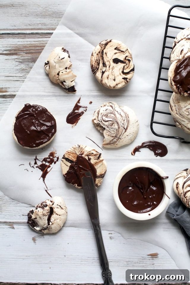 Coffee-Kissed Chocolate Meringue Clouds 3 Yummy mocha swirl meringue cookies recipe for a light sweet treats for Summer!