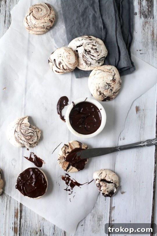 Coffee-Kissed Chocolate Meringue Clouds 5 Yummy mocha swirl meringue cookies recipe for a light sweet treats for Summer! - sugar and cloth