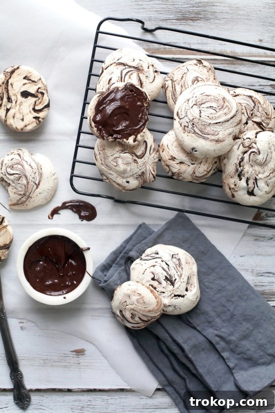 Coffee-Kissed Chocolate Meringue Clouds 6 Yummy mocha swirl meringue cookies recipe for a light sweet treats for Summer! - sugar and cloth