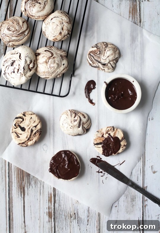 Coffee-Kissed Chocolate Meringue Clouds 7 Yummy mocha swirl meringue cookies recipe for a light sweet treats for Summer! - sugar and cloth