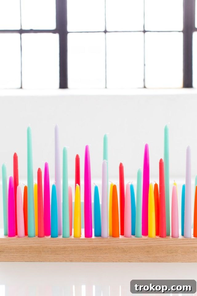A perfectly colorful rainbow DIY taper candle holder for parties and entertaining - sugar and cloth
