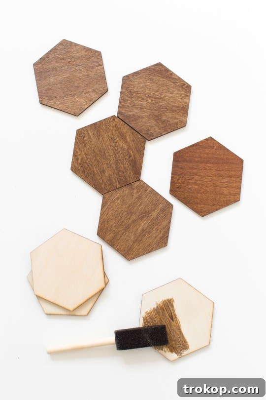 Craft Your Own Petite Wood Platters 3 Two DIY Mini Wooden Serving Boards, one stained wood and one with color-blocking, ready for snacks