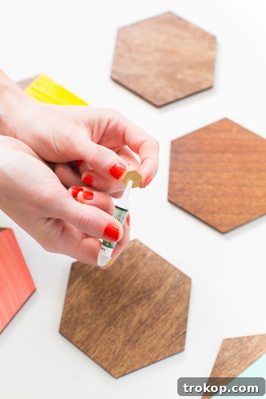 Craft Your Own Petite Wood Platters 5 Step 2: Taping off sections for color blocking on a hexagon board