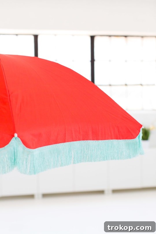 Create a Retro Coastal Sunshade 5 The cutest DIY retro beach umbrella for under $100 by Sugar and Cloth! - houston blogger - summer