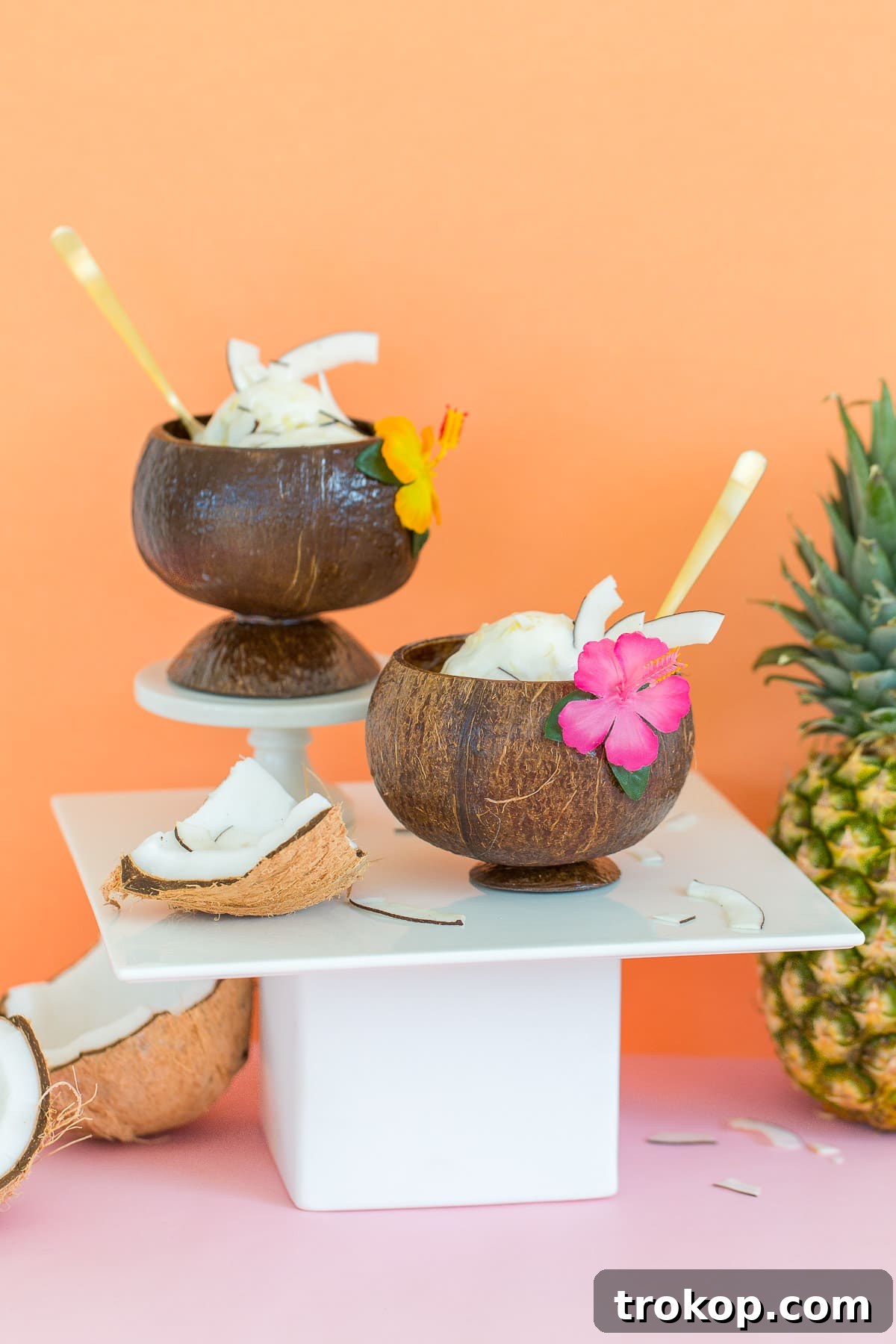 The finished pineapple coconut ice cream, ready to be scooped and enjoyed.