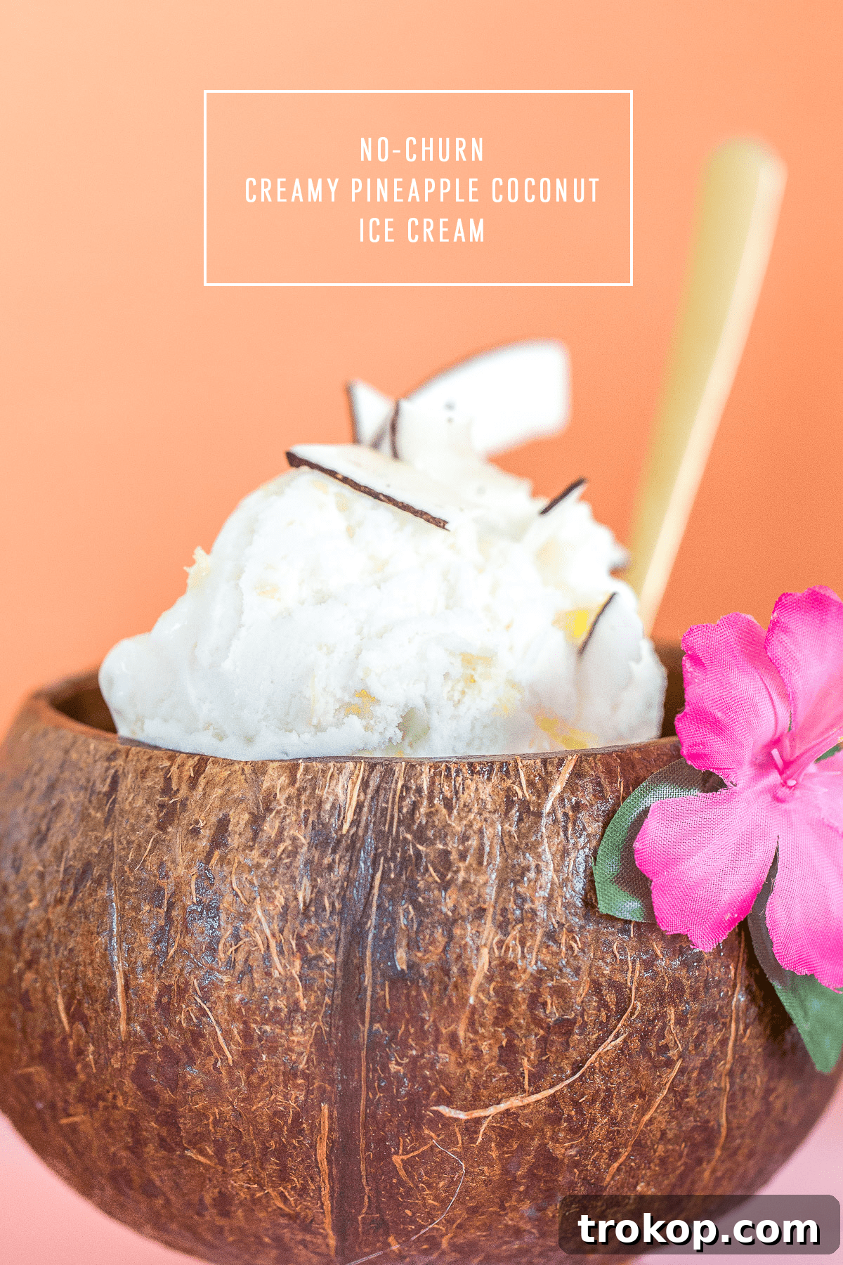 The final creamy texture of the homemade pineapple coconut ice cream.