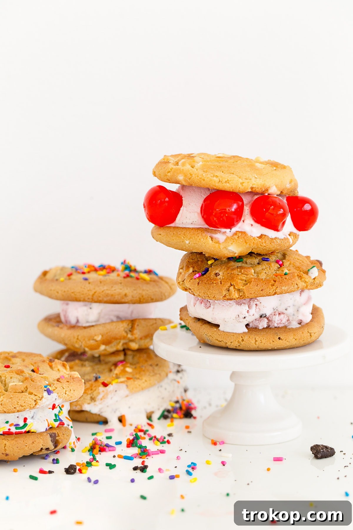 A vibrant display of Baskin-Robbins warm cookie ice cream sandwiches, inviting friends to share a sweet treat.