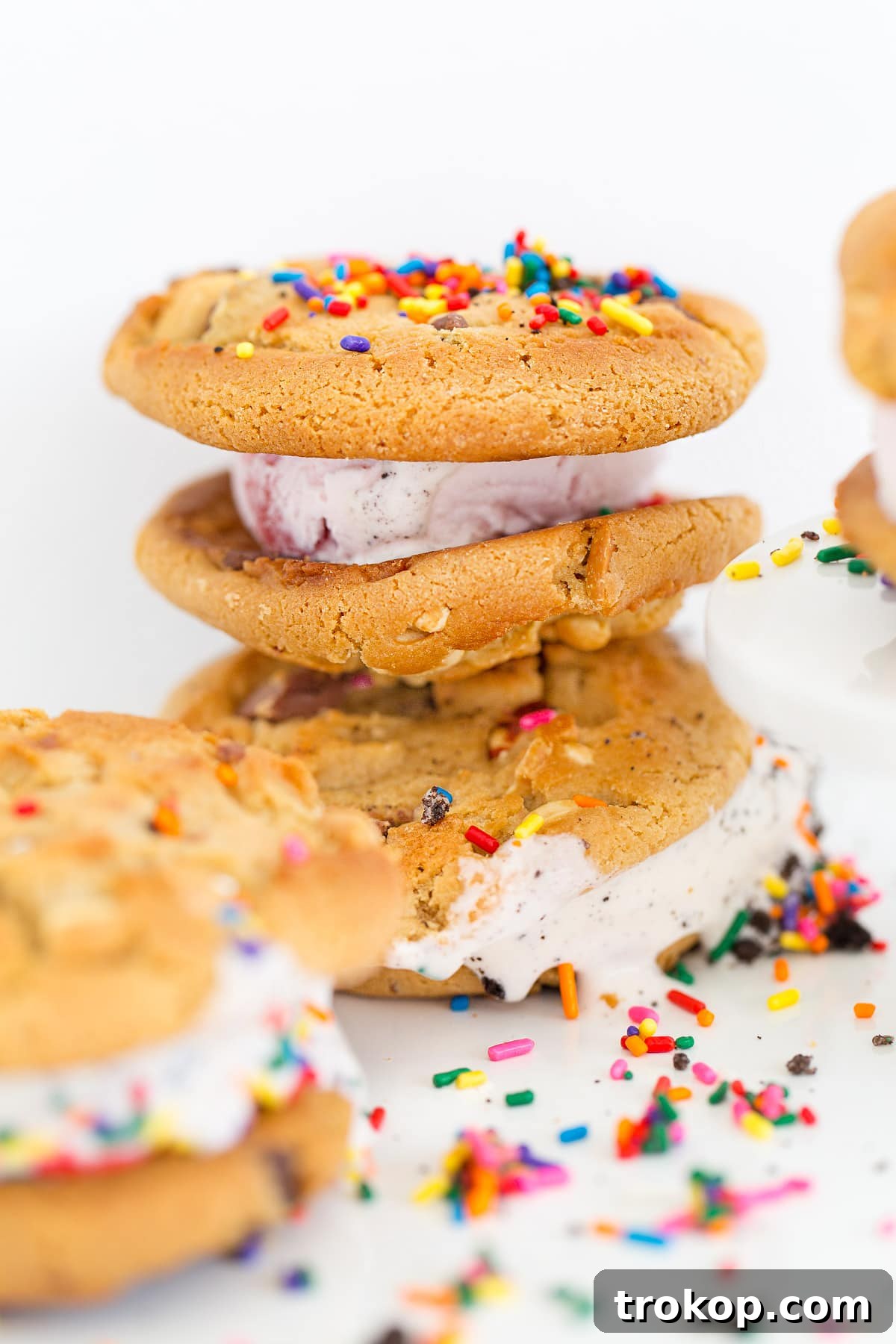 Close-up of a Baskin-Robbins warm cookie ice cream sandwich, showcasing its delicious texture and inviting appearance.