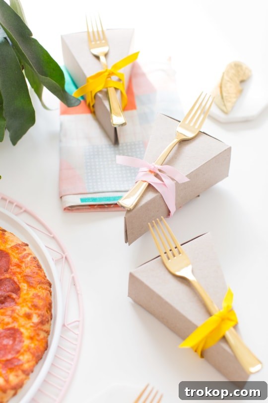 DIY individual pie slice boxes for grab-and-go pizza. Perfect for stylish takeaways and easy party serving.
