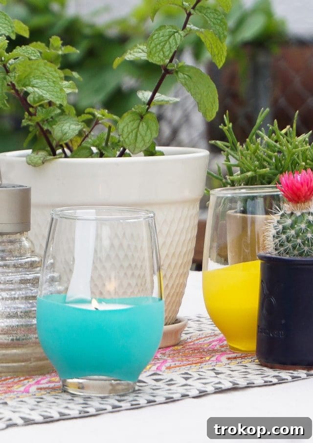 Craft Colorful Citronella Candles with a Balloon Dip Design 4 photo of how to make a homemade DIY Citronella Candle by top Houston lifestyle blogger Ashley Rose of Sugar & Cloth