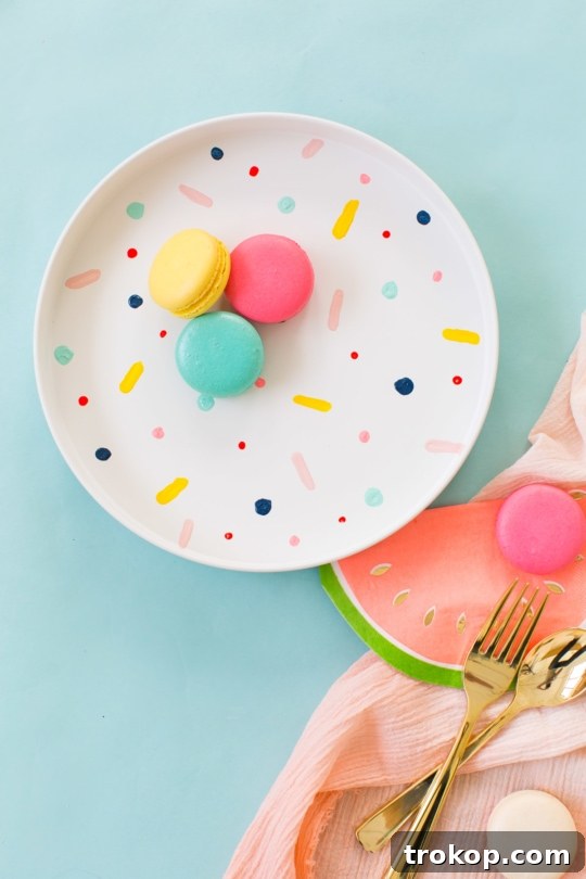 Vibrant DIY confetti pattern placemats and chargers, perfect for a rainy afternoon craft project, featuring Q-tips for easy design - sugar and cloth