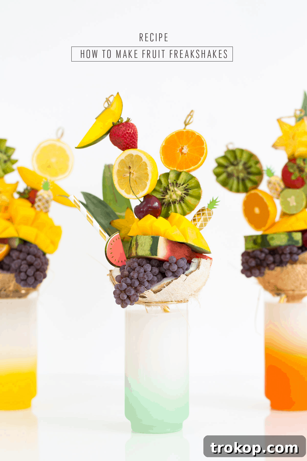 Final tropical fruit freakshake with abundant fruit and coconut