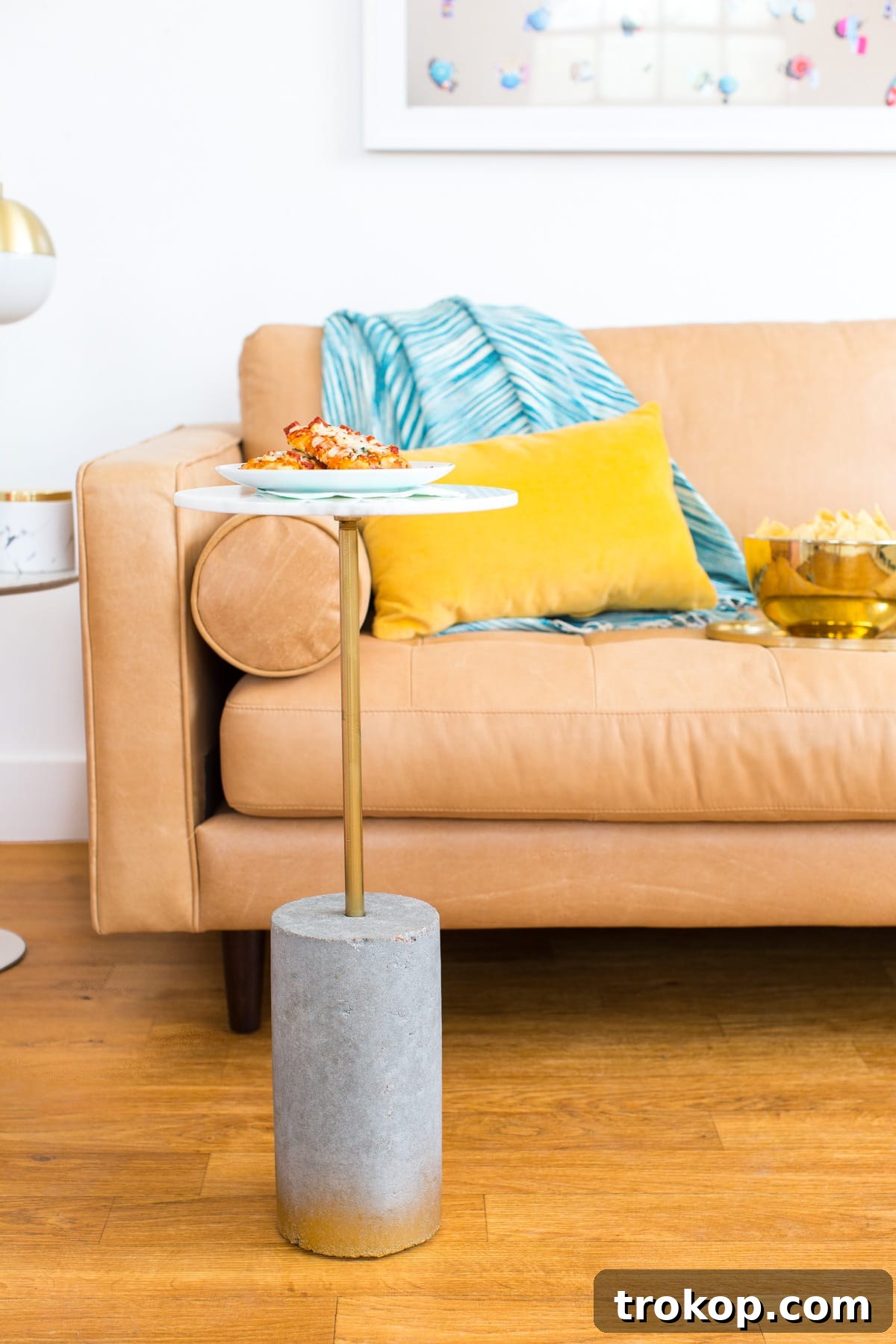 DIY marble and gold c table for tv dinners and snacking! - sugar and cloth - houston blogger - ashley rose #movienight #table #diytable #ctable #roundtable #marble #gold #homedecor