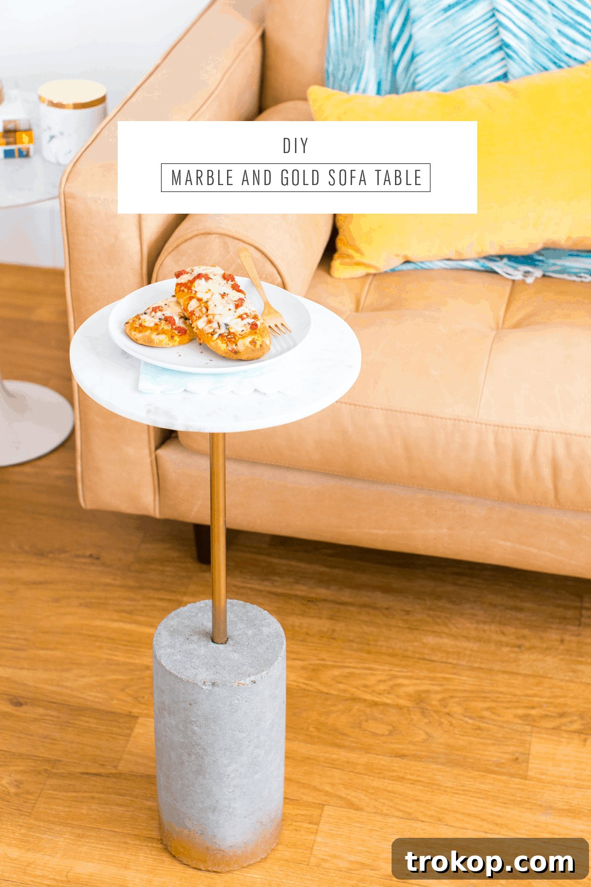 DIY marble and gold c table for tv dinners and snacking! - sugar and cloth - houston blogger - ashley rose #movienight #table #diytable #ctable #roundtable #marble #gold #homedecor