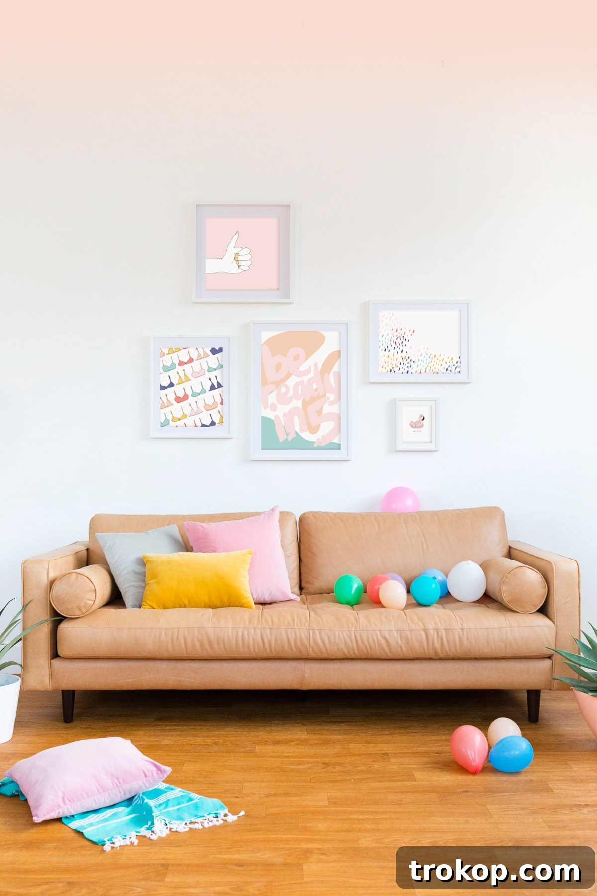 Modern home office with vibrant DIY printable wall art by Megan Roy for a stylish and personalized decor refresh.