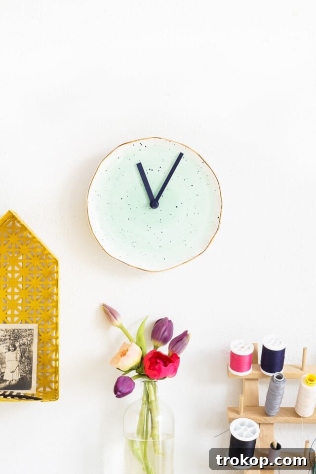 Display of a finished DIY plate clock in a home setting
