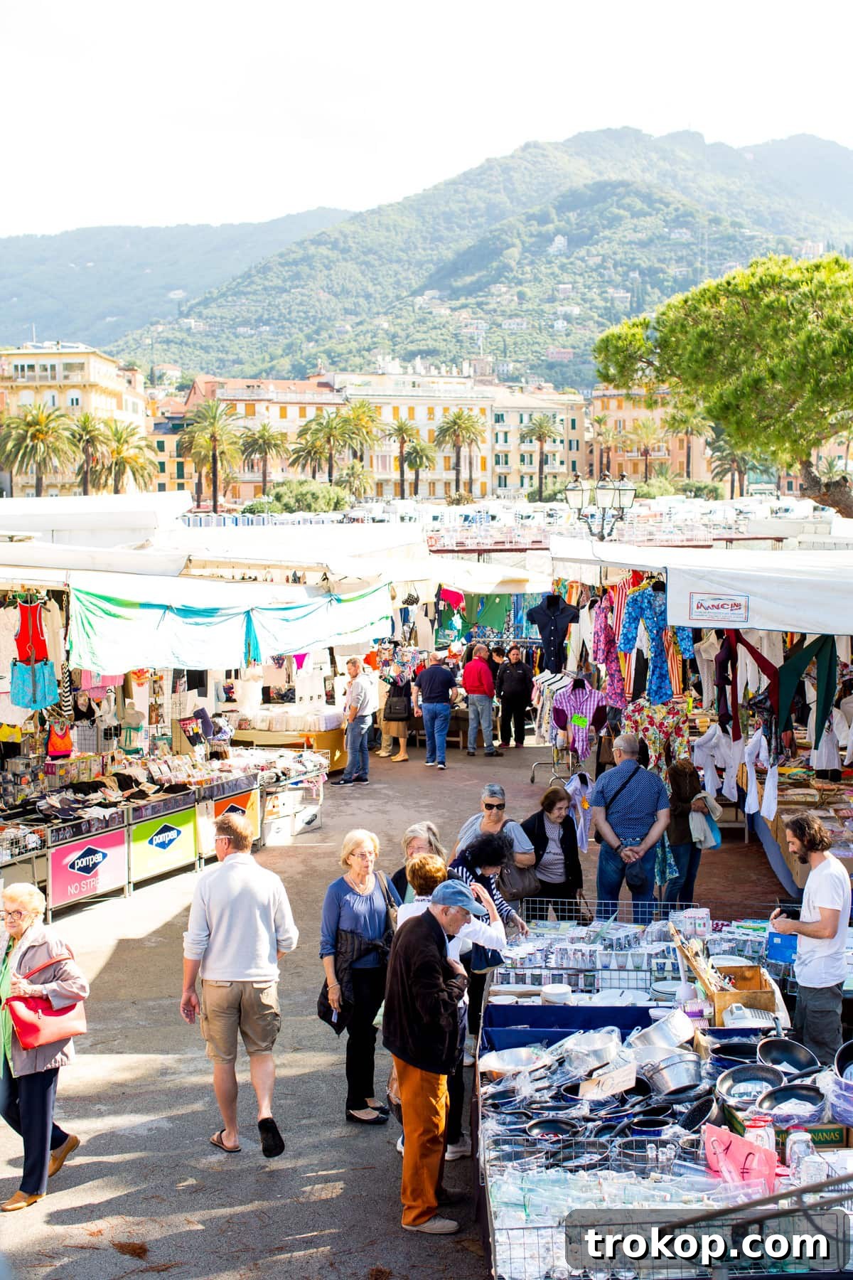 Mediterranean Escapade, Part 2: Aix, Portofino, Cinque Terre, Rome 12 The bustling market along the sea in Rapallo, Italy, offering a glimpse into local life on our European cruise.