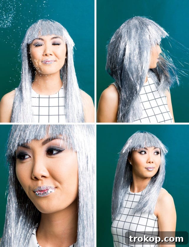 Craft Your Own Halloween Wigs and Lashes 18 Winks & Wigs: DIY Wig and Lash Combinations for Halloween by Sugar & Cloth- Metallic Wig- Glitter Lips - ideas - ashley rose - best DIY blog - houston blogger #diy #blogger #costume #halloween #diycostume #halloweencostume #wig #falsies #lastminute #spacegirl