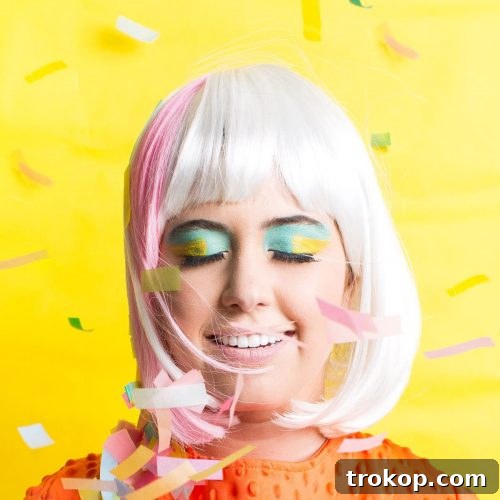 Craft Your Own Halloween Wigs and Lashes 25 photo of a girl in a striped wig with confetti by sugar and cloth