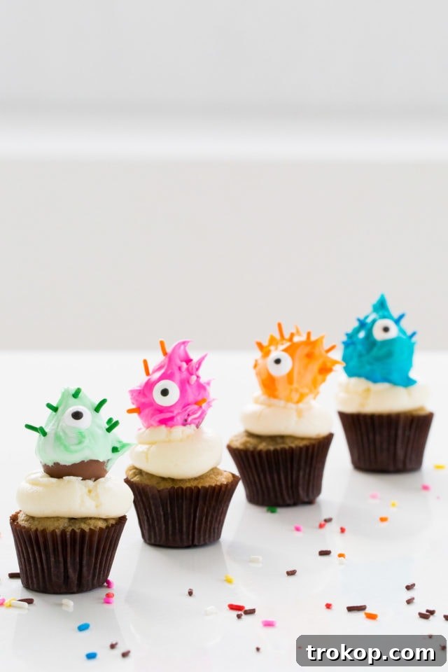 Adorable Truffle Monster Cake Toppers Recipe 2 Adorable DIY Truffle Monster Cupcake Toppers made with Lindt chocolate for Halloween