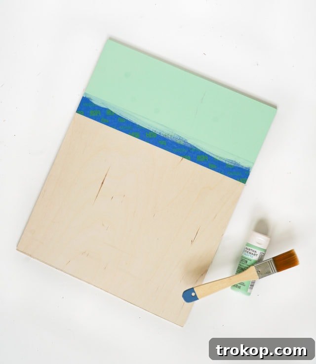 Craft Your Own Clip Memo Board 6 Painting the Top Portion of the Plywood Board with Acrylic Paint
