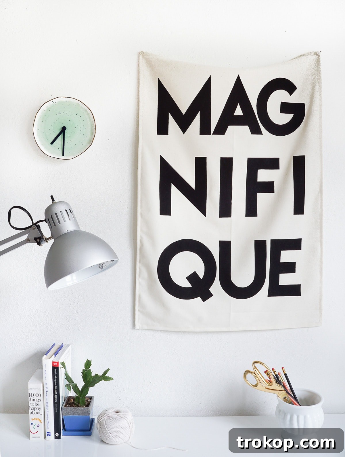 Finished DIY Printable Fabric Flag Word Art Displayed on Wall
