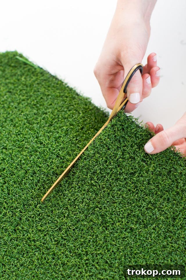 Kick Off Your Table with DIY Football Coasters and Mats 10 Cutting artificial grass turf into rectangles for DIY football placemats