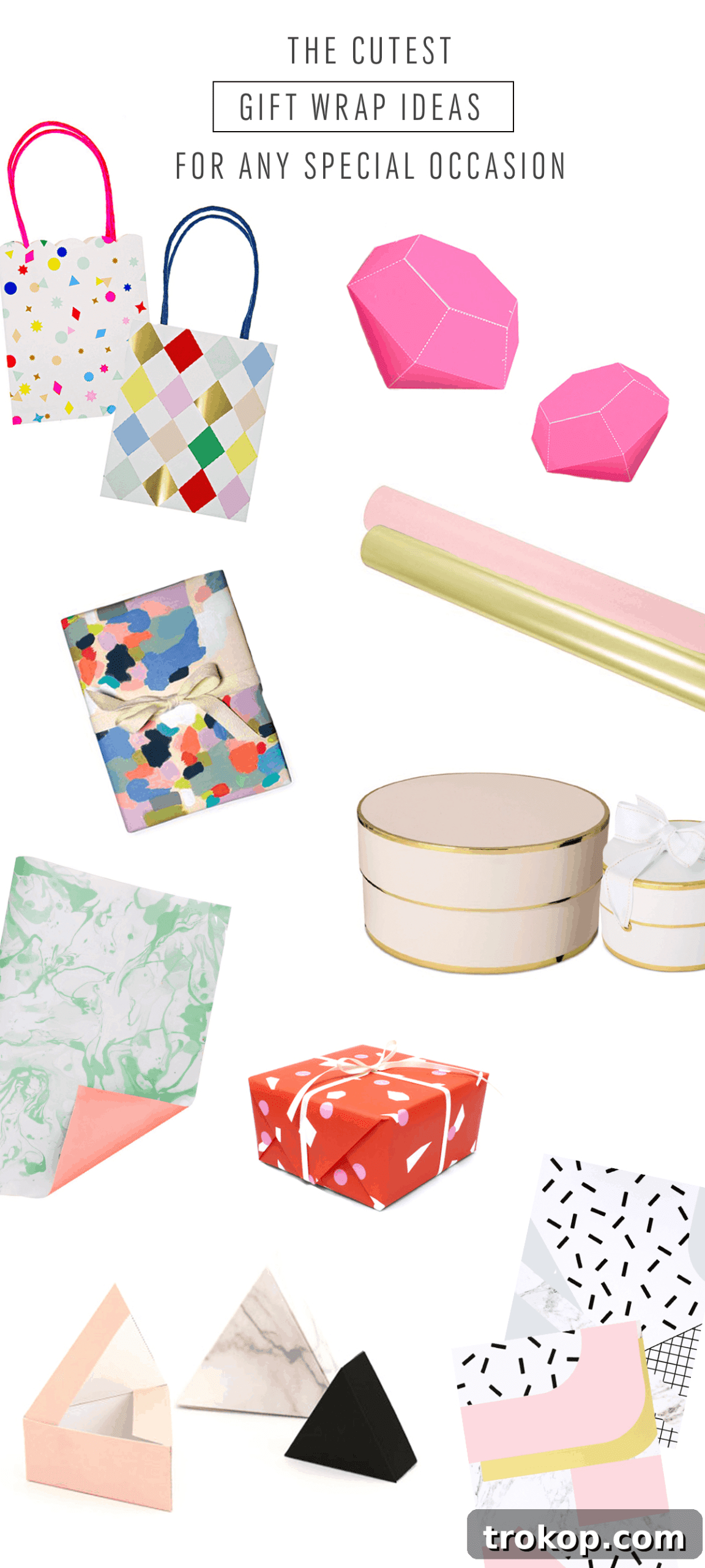 Stunning and unique gift wrapping ideas for Christmas, Hanukkah, and other special occasions featuring abstract patterns, geometric boxes, and chic designs.