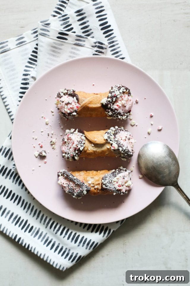 Peppermint bark cannoli recipe by Ashley Rose of the award winning DIY and lifestyle blog, Sugar & Cloth.
