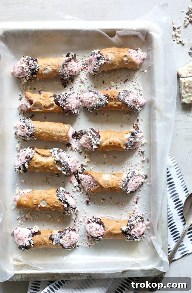 Peppermint bark cannoli recipe by Ashley Rose of the award winning DIY and lifestyle blog, Sugar & Cloth.